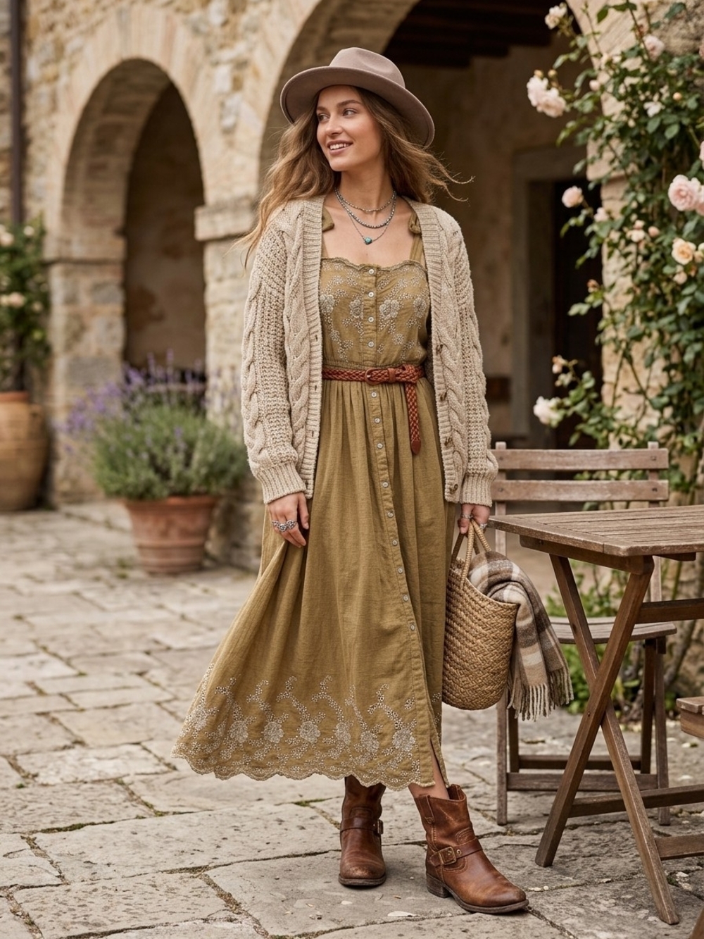 MIOU MUSE Embroidered Eyelet Maxi Dress Cottagecore Prairie Boho NWT